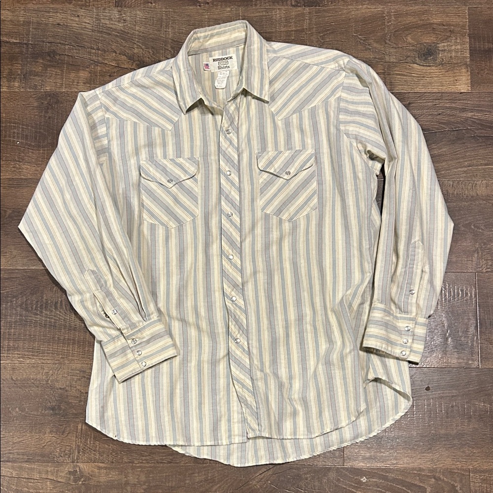 Men's Striped Button-Down Shirt in Beige and Blue